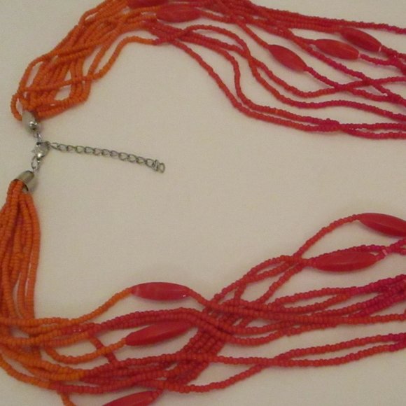 10 STRAND GLASS Necklace Orange Multi Strand Necklace Lucite & Glass Beads - Picture 4 of 12